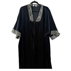 Anthony Richards Velvet Robe Leopard Trim Lounge Glam Sleepwear